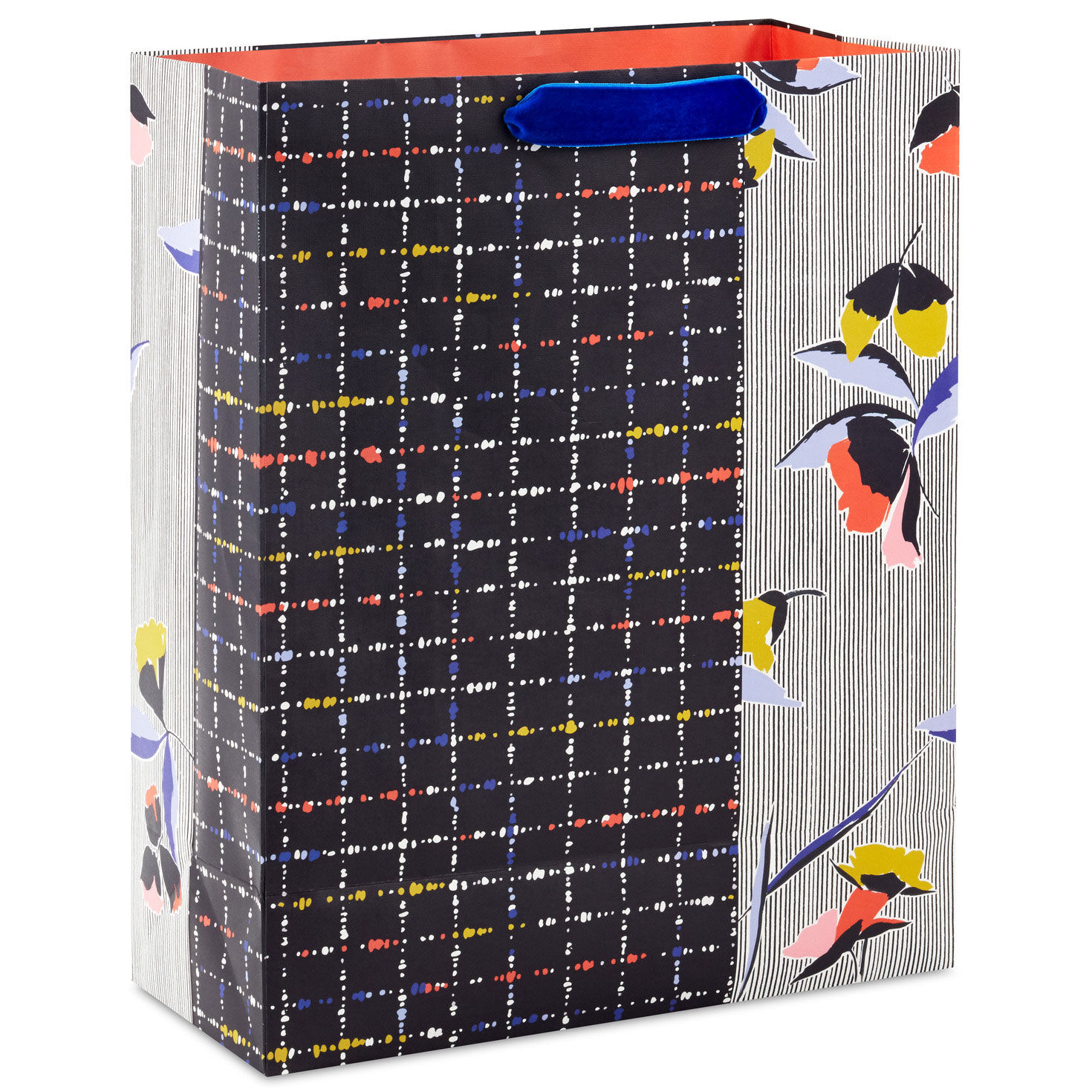 Retro Black Grid and Florals XL Gift Bag Back image number 6