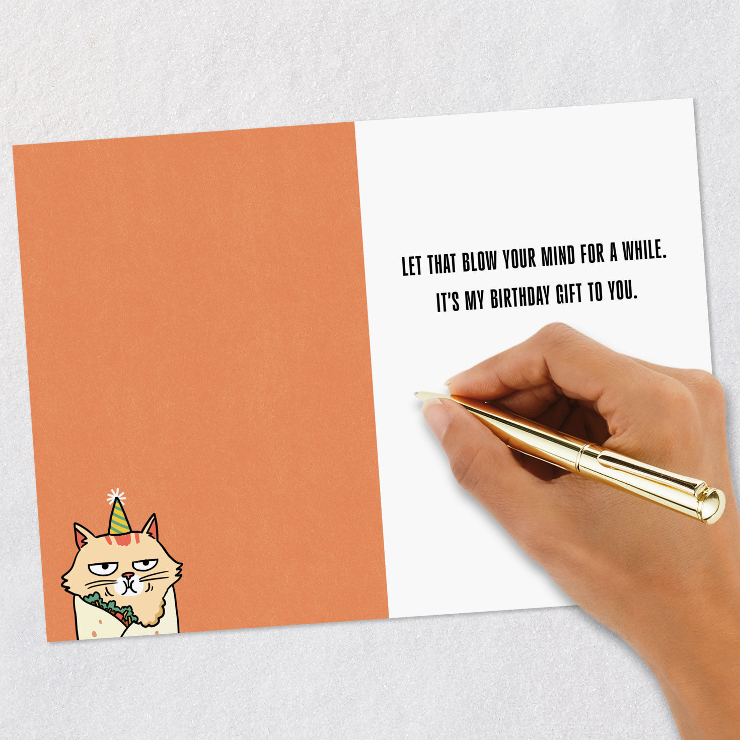Orange Cat in Tortilla Funny Birthday Card signing card image number 6