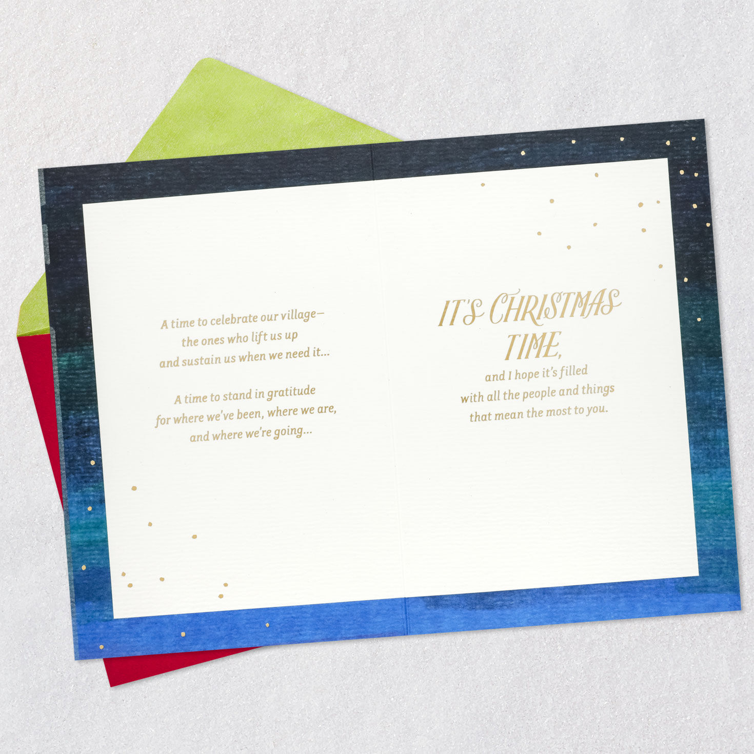 Blue and Gold Starburst Christmas Card Open card with envelope image number 4