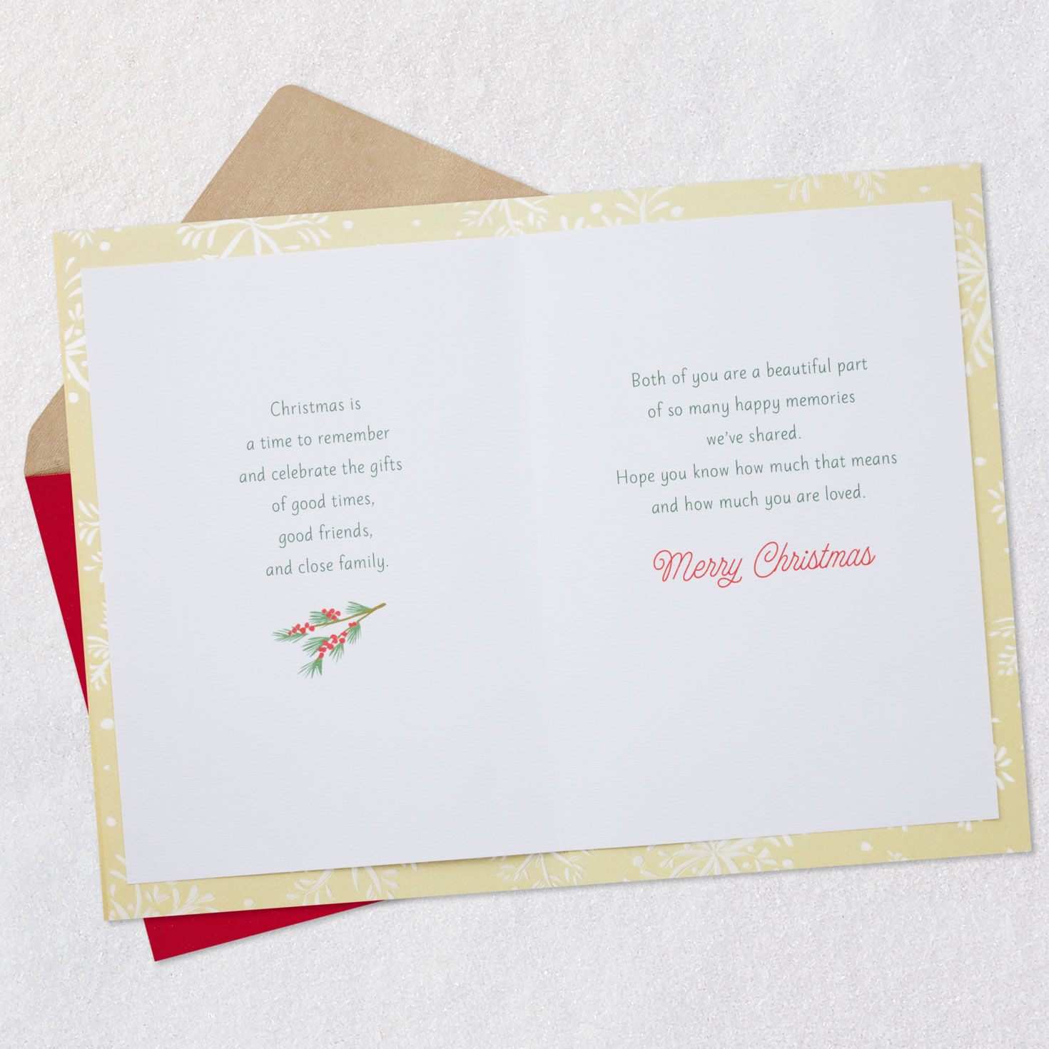 White Flower Greenery Christmas Card for Daughter and Son-in-Law Open card with envelope image number 4