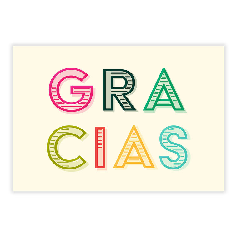 Gracias Colored Letters Thank You Card in Spanish front image number 2