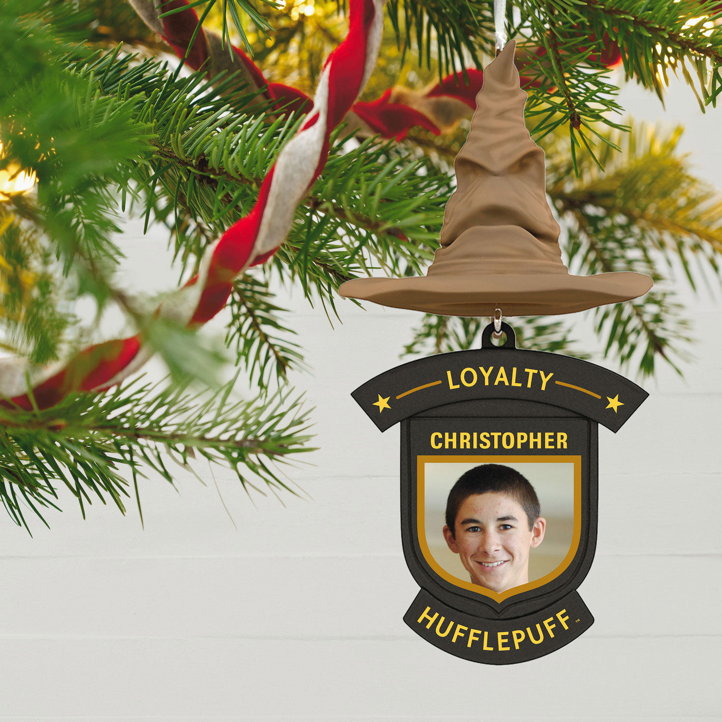 Harry Potter&trade; Sorting Hat House Trait Personalized Text and Photo Ornament, Hufflepuff&trade;, , large image number 2