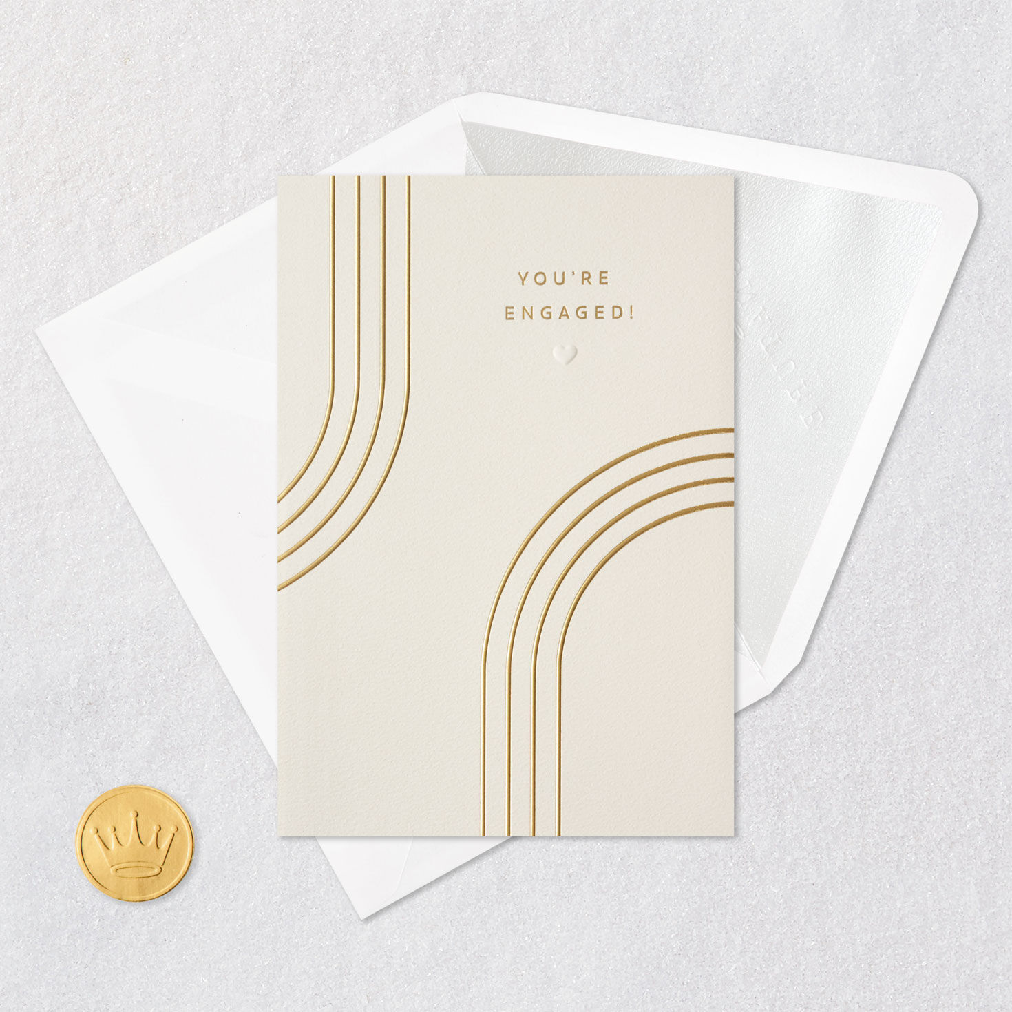 Gold Arches on Ivory Signature Engagement Card Card Front with Envelope and Gold Seal image number 6