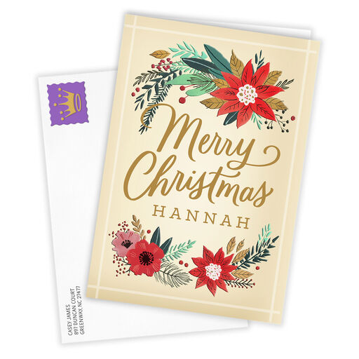 Merry Wishes Poinsettia Folded Christmas Photo Card, 