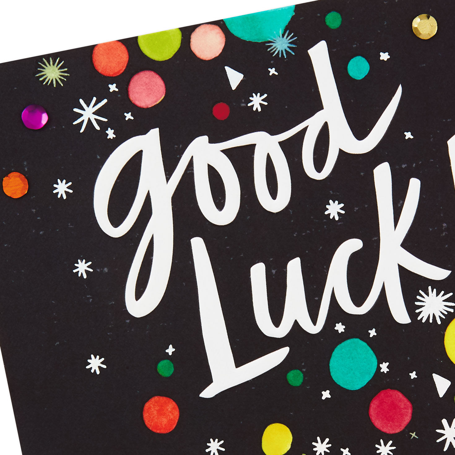 Confetti on Black Good Luck Card Card Front Detail image number 4