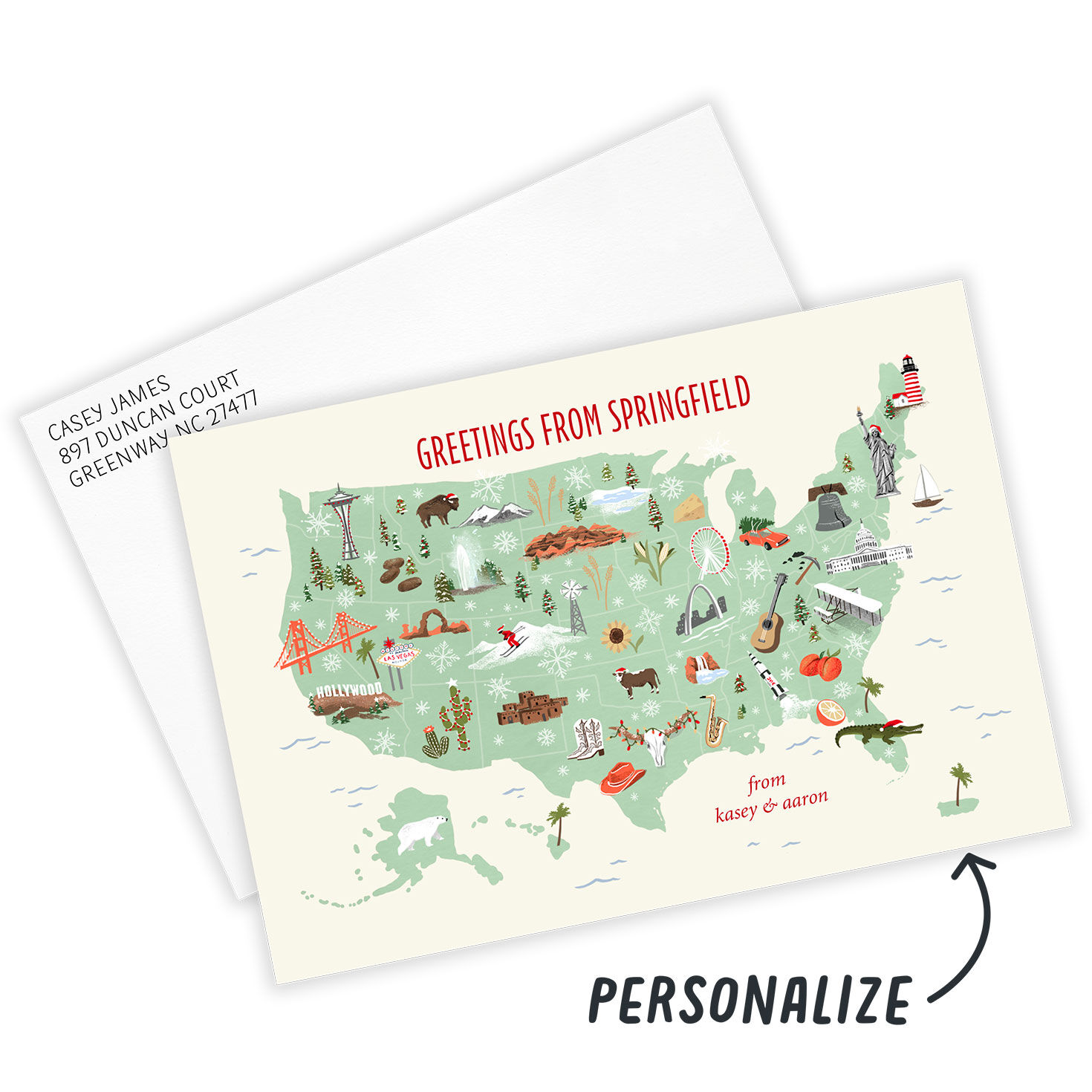 Greetings from US Map Flat Holiday Photo Card, , large image number 2
