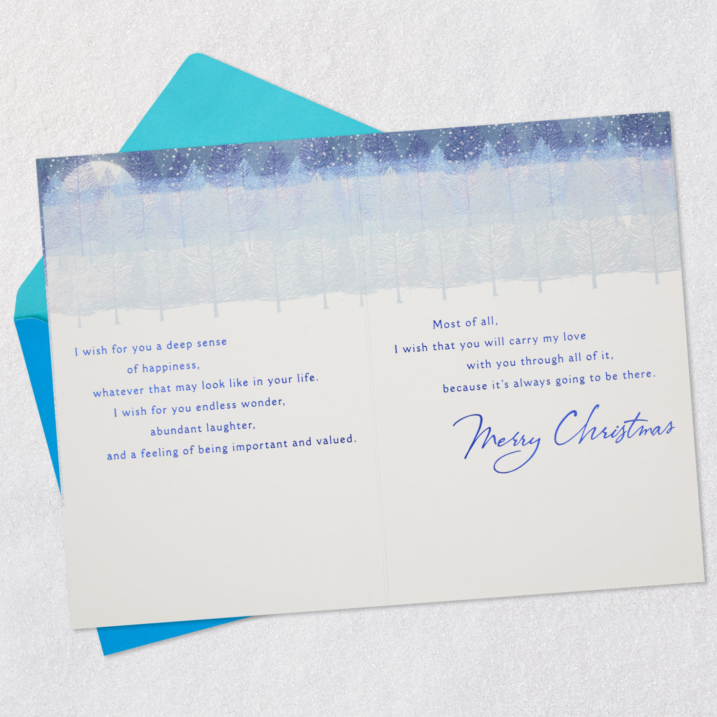 Snowy Trees in Moonlight Daughter Christmas Card Open card with envelope image number 4