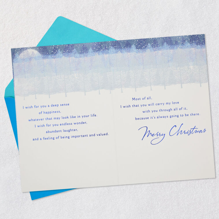 Snowy Trees in Moonlight Daughter Christmas Card Open card with envelope image number 4