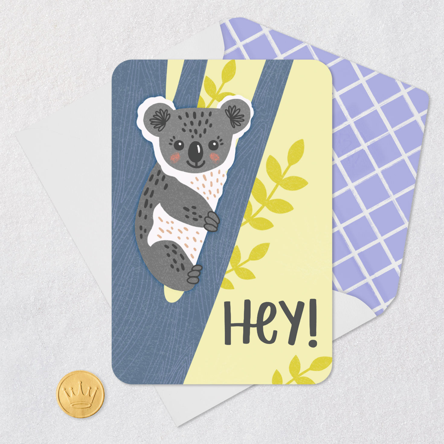 Koala in Tree Thinking of You Card for Kids Card Front with Envelope and Gold Seal image number 5