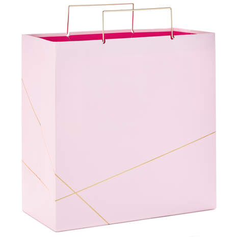 Light Pink With Gold Large Square Gift Bag, 10.4", , large