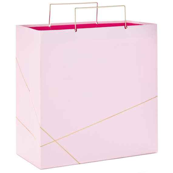 Light Pink With Gold Large Square Gift Bag, 10.4"