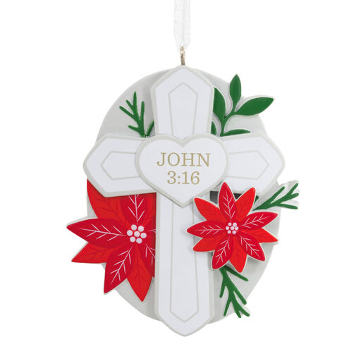 DaySpring Cross With Poinsettias Religious Hallmark Ornament, 