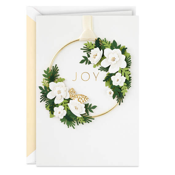 Joy Holiday Card With Floral Hoop Wreath, , large image number 1