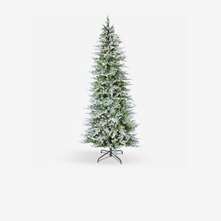 9 ft Pre-Lit Natural Cut Flocked Spruce Christmas Tree with 700 Warm White LED Lights and 2925 Tips