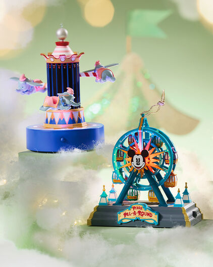 Dumbo flying ornament and Mickey Mouse ferris wheel ornament.
