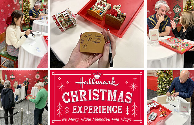 Collage of photos from Hallmark Christmas Experience. Be Merry. Make Memories. Find Magic.