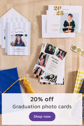 20% OFF Graduation photo cards. Shop now