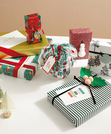 Wrapped gifts on a table