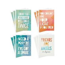 4 cards with watercolor designs and bold lettering, 3 cards per design