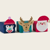Penguin, reindeer and Santa gift boxes.
