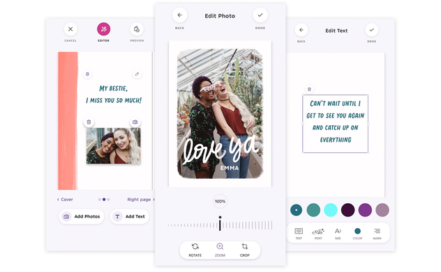 Mobile app screens showing card customization