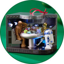 Chewbacca, C-3P0 and R2-D2 playing dejarik ornament