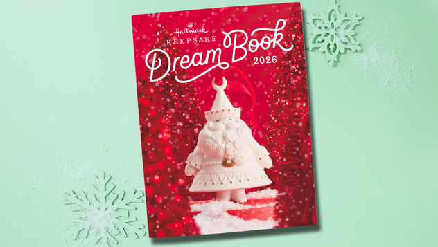 Red Hallmark Keepsake Dream Book 2026 on a green background with snowflakes