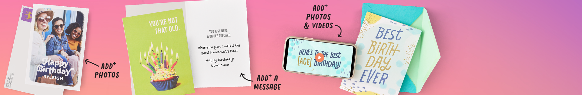 Add photos, a message or video to a card
