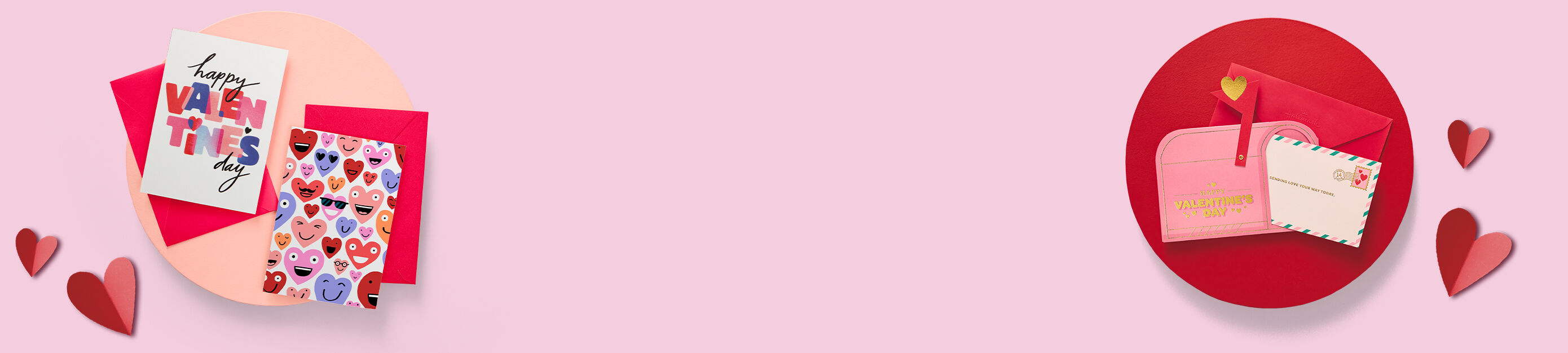 Valentines cards on a pink background
