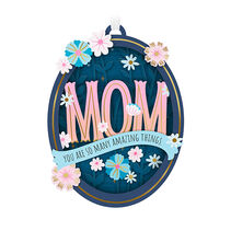 Mom Blue Pink Oval With Flowers Keepsake Ornament