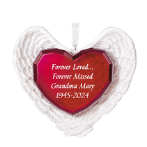 Forever Loved Memorial Heart and Angel Wings Personalized Ornament