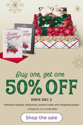 Buy one, get one 50% off. ENDS DEC 2 Hallmark holiday stationery, boxed cards and wrapping paper Categories not combinable. Shop the sale