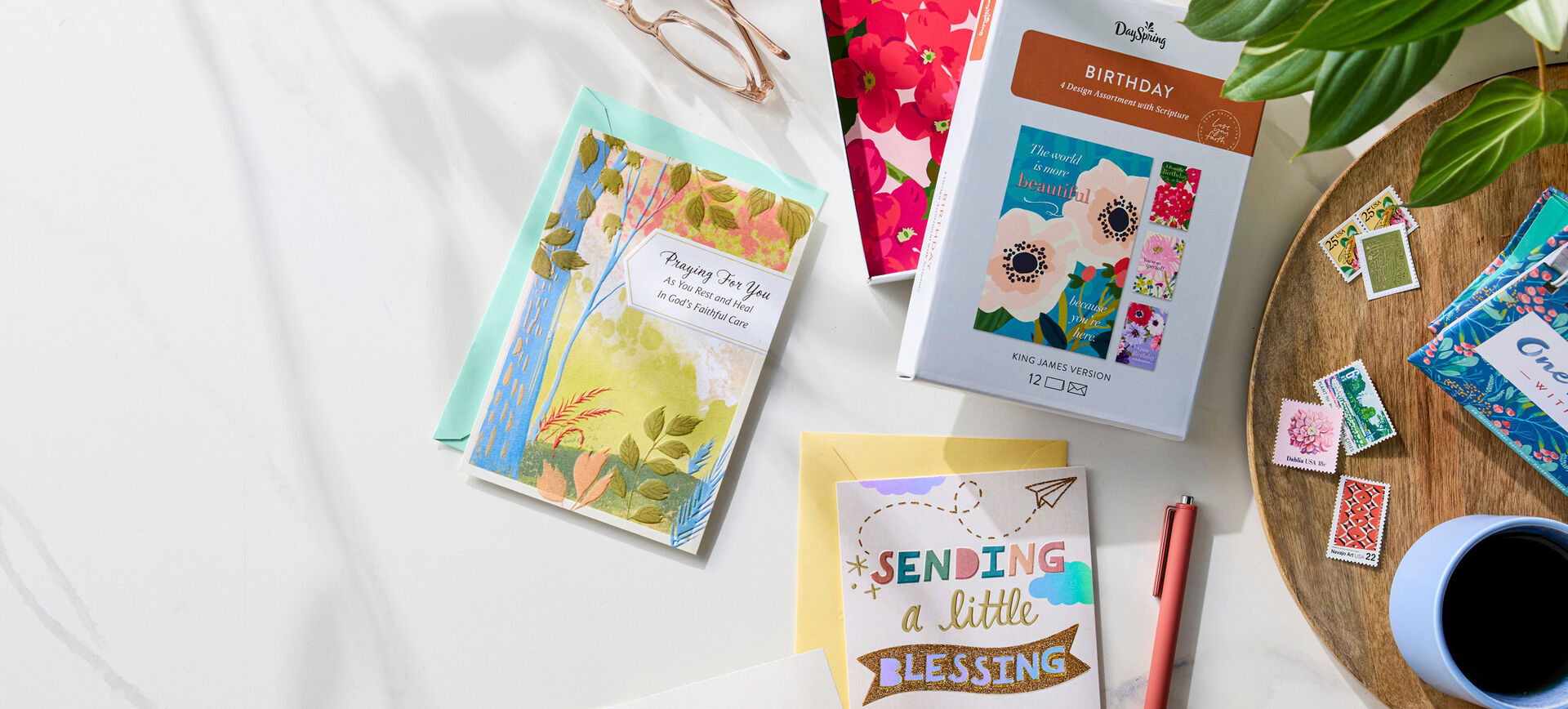 A variety of DaySpring cards, boxed cards and DayBrighteners.