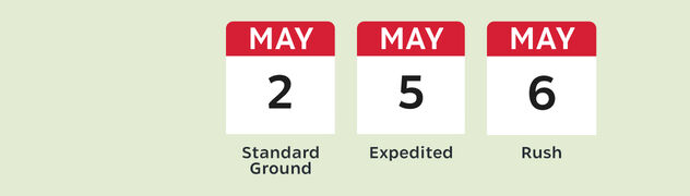 May 2 Standard Ground. May 5 Expedited. May 6 Rush