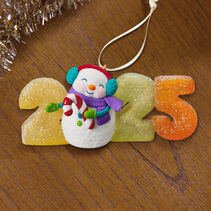 2025 ornament with a snowman as the zero.