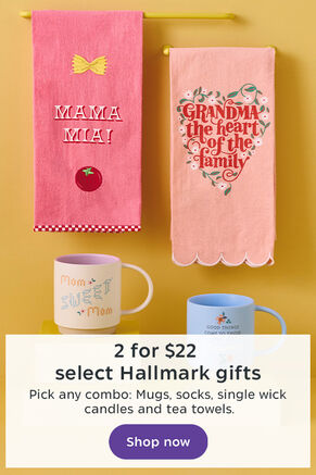 2 for $22. Pick any combo: mugs, socks, single wick candles and tea towels. Shop now. 