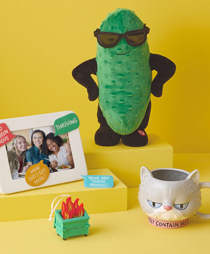 Shoebox gifts on a yellow background. 