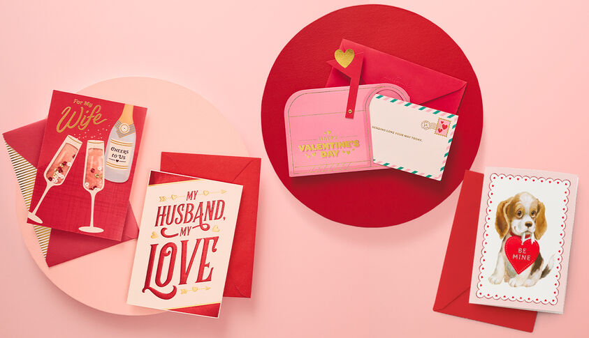 Valentines Day cards on a pink background