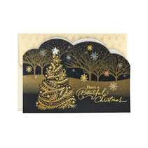 Elegant Tree on Black Boxed Christmas Cards, Pack of 16
