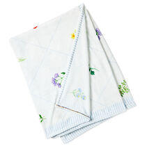 Cream Fleece Blanket With Flowers and Striped Border