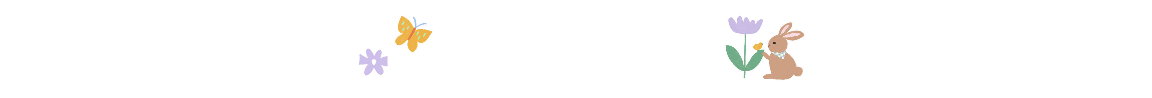 Illustrated flowers, bunny and butterfly