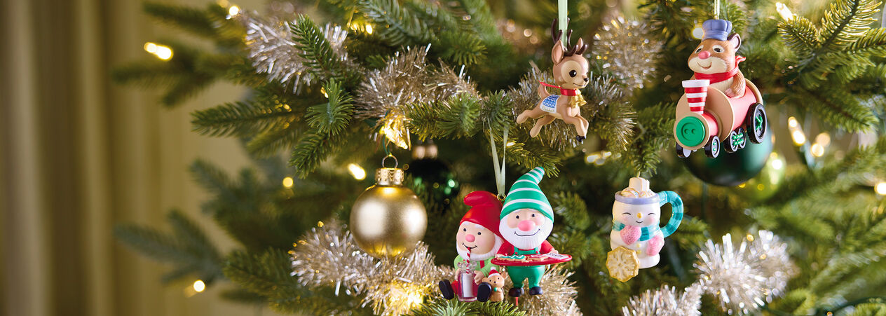 Group of ornaments on a Christmas tree