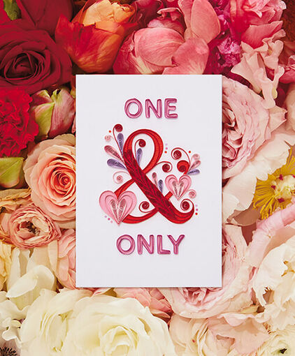 One & only' Valentine's Day card on a background of roses