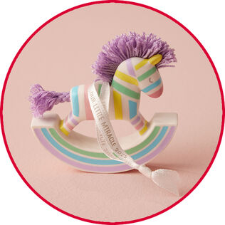 Rainbow zebra rocking horse ornament