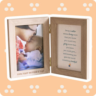 Hinged photo frame with photo on one side and a poem on the other.