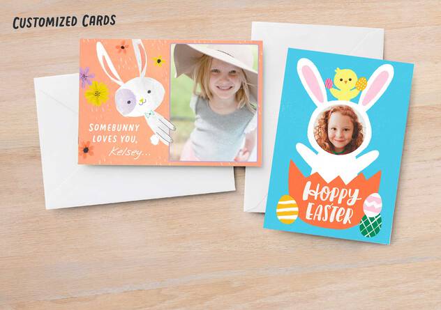Some bunny loves you and Hoppy Easter customized cards with pictures added.