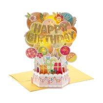 Pop-up card with paper balloons and lights and ‘Happy Birthday’ in balloon letters