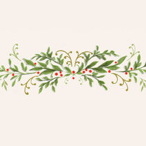 delicate green garland, berries and a red bow