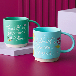 Two teal mugs with sentiments
