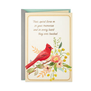 Sympathy card with a cardinal and floral design
